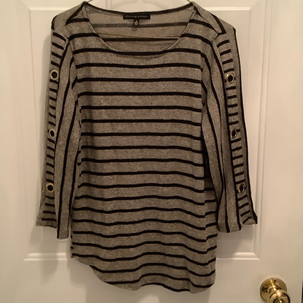 Adrienne Vittadini Charcoal and Black Striped Long Sleeve top